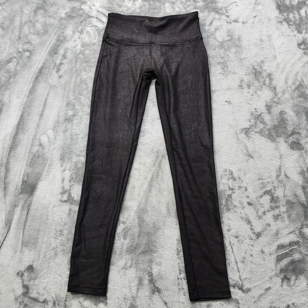 Stella Luce Leggings Womens S Black Faux Leather Shine Shimmer Stretch Ankle